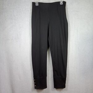 City Fusion Womens Black High Waisted Cropped Pants Gold Button Hem 1448A1T8 S